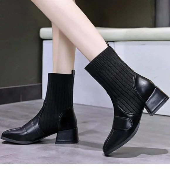 New women's boots square sleeve ankle boots fly woven heel boots - Picture 5 of 7